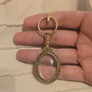 Vintage Gold Oval Magnifying Glass Pendant, 2.5"